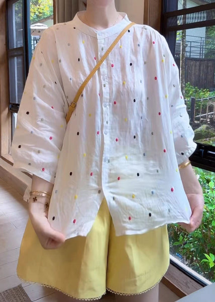 Shirt Sleeve Cotton Fashion Collar Bracelet Stand White Print FashionChic