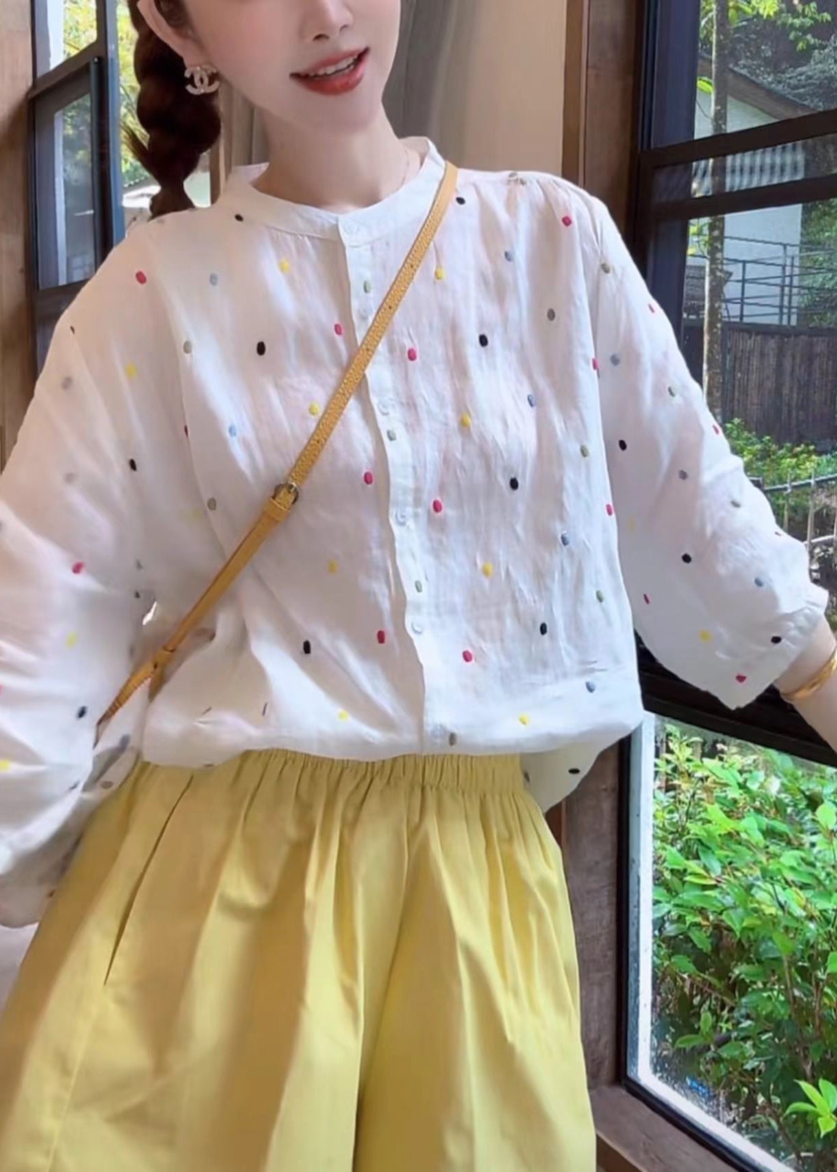 Shirt Sleeve Cotton Fashion Collar Bracelet Stand White Print FashionChic