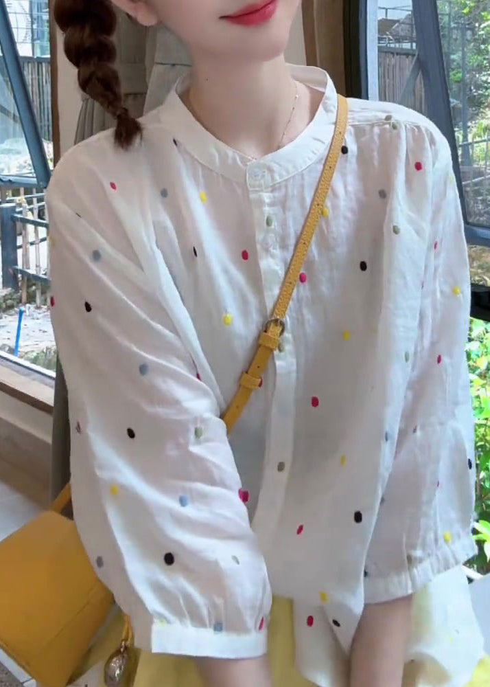 Shirt Sleeve Cotton Fashion Collar Bracelet Stand White Print FashionChic
