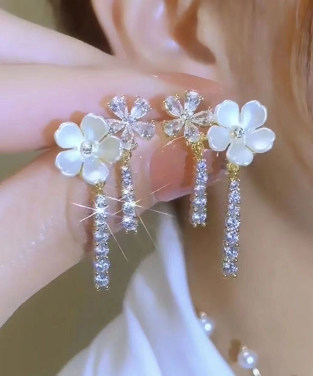 Overgild Drop Pearl Silver Fashion Sterling White Zircon Floral FashionChic