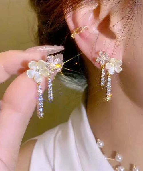 Overgild Drop Pearl Silver Fashion Sterling White Zircon Floral FashionChic