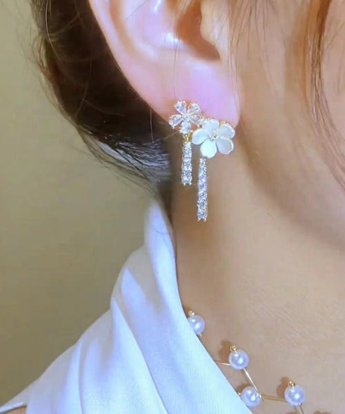 Overgild Drop Pearl Silver Fashion Sterling White Zircon Floral FashionChic