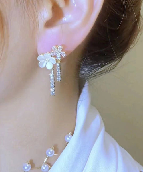 Overgild Drop Pearl Silver Fashion Sterling White Zircon Floral FashionChic