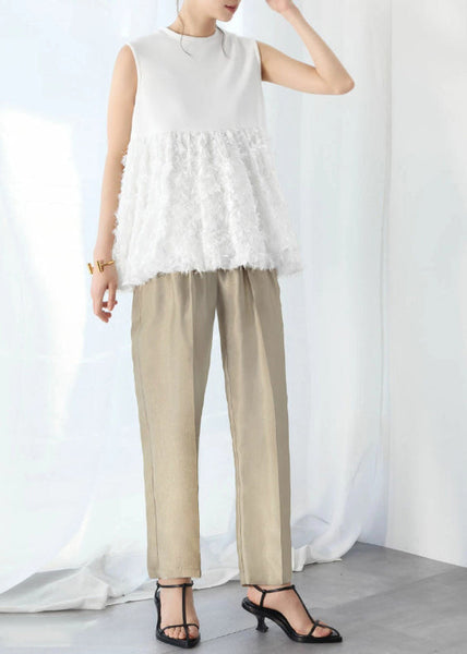 Sleeveless Fashion Cotton Patchwork White Tops Tasseled FashionChic