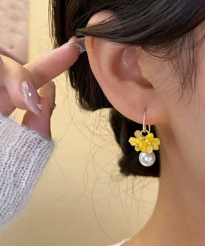 Yellow Hoop Earrings Floral Pearl Fashion Alloy Acrylic FashionChic
