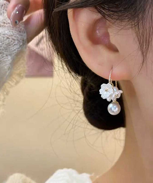Yellow Hoop Earrings Floral Pearl Fashion Alloy Acrylic FashionChic