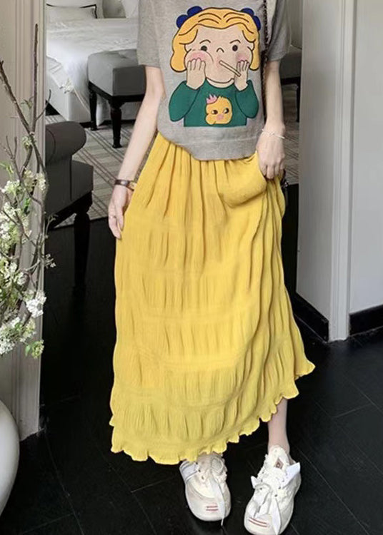 Fashion Yellow Elastic Waist Wrinkled Cotton Skirt Summer BV005 MZF-SKTS240702