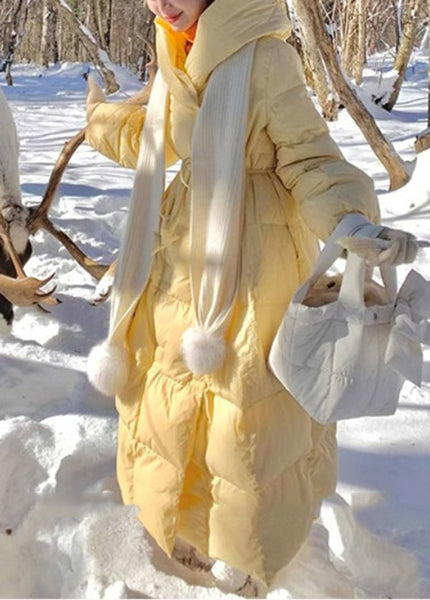 Fashion Yellow Hooded Tie Waist Fine Cotton Filled Puffers Jackets Winter TQ027 ABC