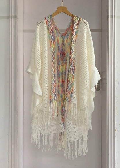 High Sleeve Knit Tassel Fashion Shawl Design Low Yellow Batwing FashionChic