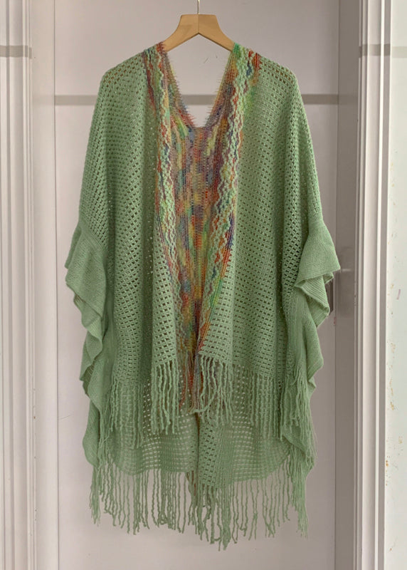 High Sleeve Knit Tassel Fashion Shawl Design Low Yellow Batwing FashionChic