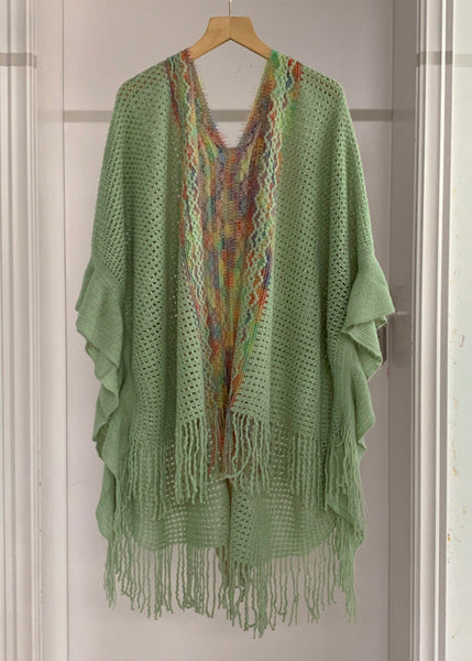 High Sleeve Knit Tassel Fashion Shawl Design Low Yellow Batwing FashionChic