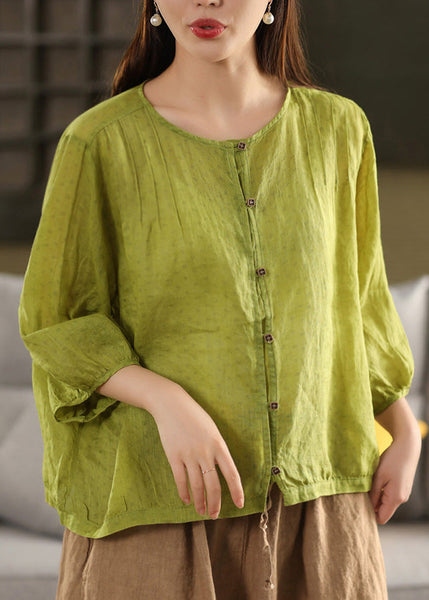 Button Summer Linen Top Fashion O Neck Yellow FashionChic