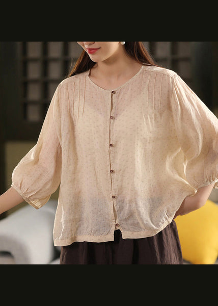 Button Summer Linen Top Fashion O Neck Yellow FashionChic