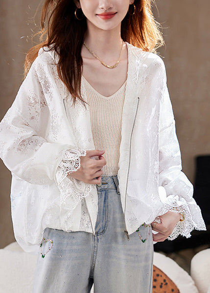 Yellow Sleeve Fashion Lace Hoodie Batwing Up Coat Zip FashionChic