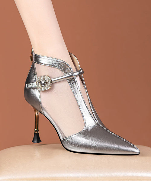 Fashionable And Sexy Gold High Heeled Pointed Mesh Boots RT1015 Ada Fashion