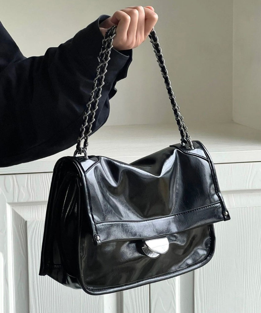 Fashionable And Versatile Black Faux Leather Chain Shoulder Bag MM072 Bag-BGS240620