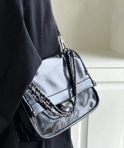 Fashionable And Versatile Black Faux Leather Chain Shoulder Bag MM072 Bag-BGS240620