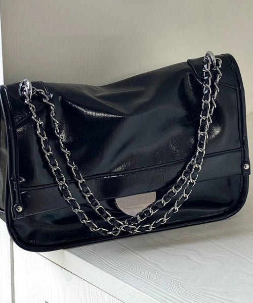 Fashionable And Versatile Black Faux Leather Chain Shoulder Bag MM072 Bag-BGS240620