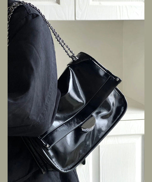 Fashionable And Versatile Black Faux Leather Chain Shoulder Bag MM072 Bag-BGS240620
