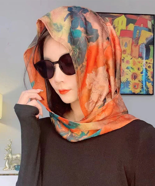 Fashionable And Versatile Green Printed Thin Style Baotou Scarf YU1014 Hat-HAT240528