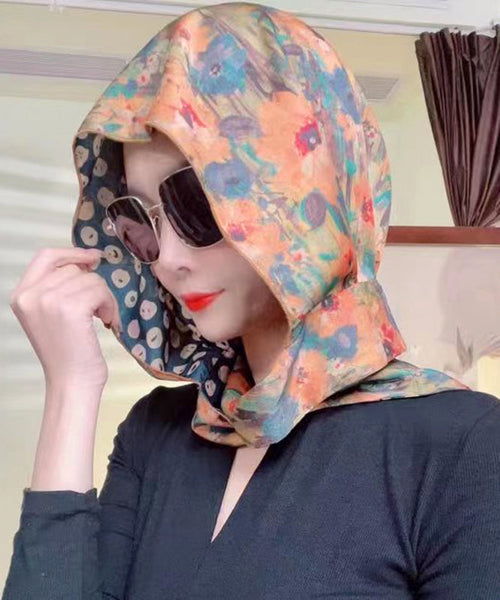 Fashionable And Versatile Green Printed Thin Style Baotou Scarf YU1014 Hat-HAT240528