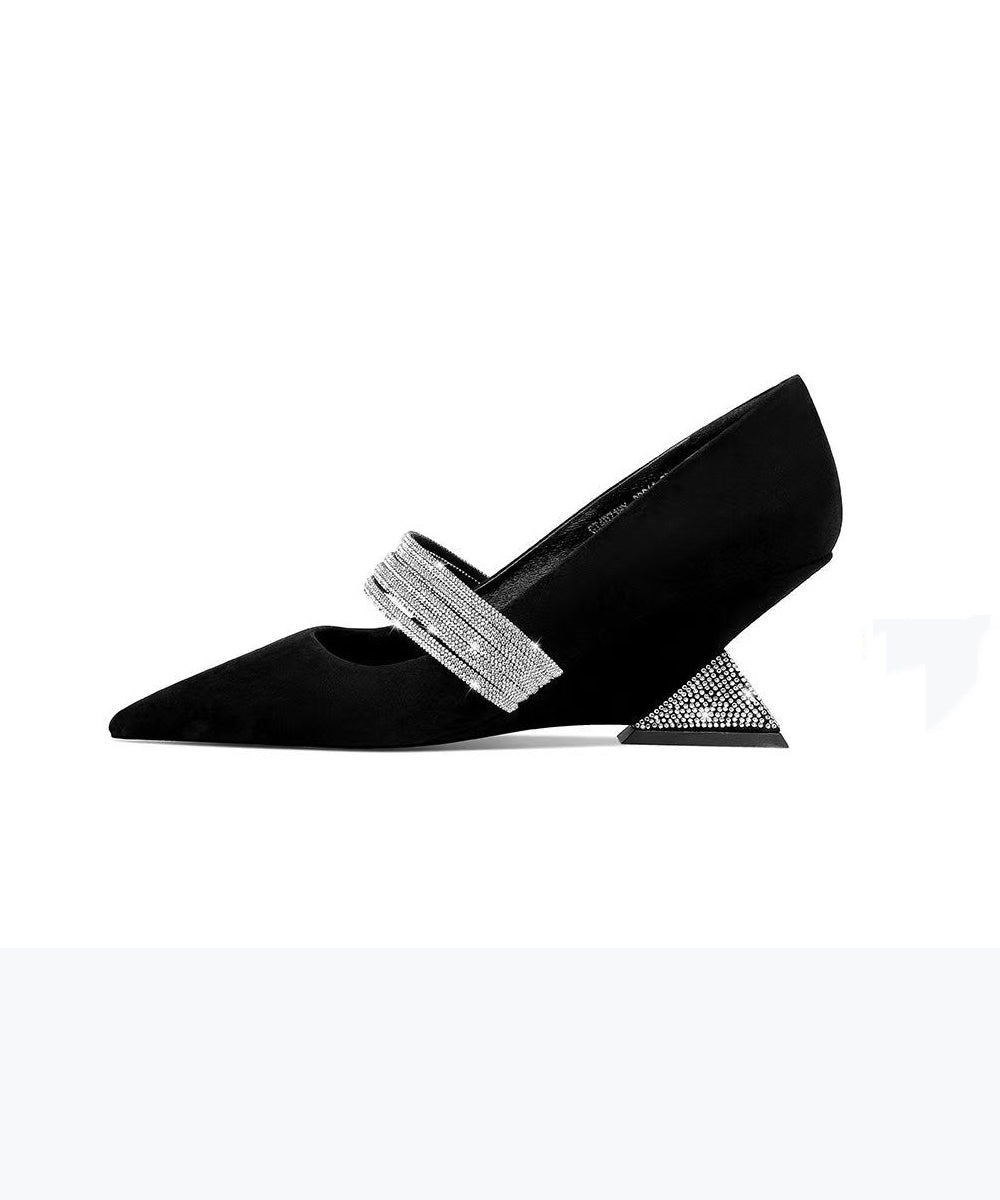 Fashionable Black Zircon Pointed Irregular Heel Sandals RT1010 Ada Fashion