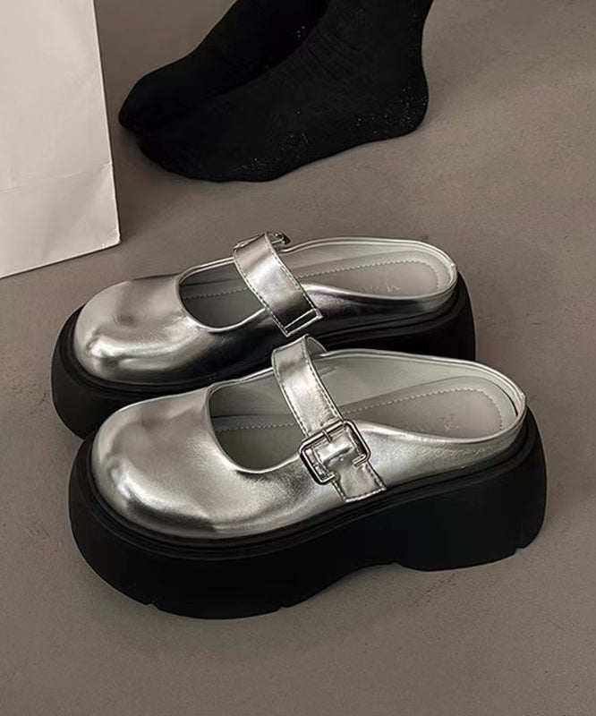 Fashionable Japanese Versatile Silver Platform Slide Sandals AP1040 shoe-LT240905