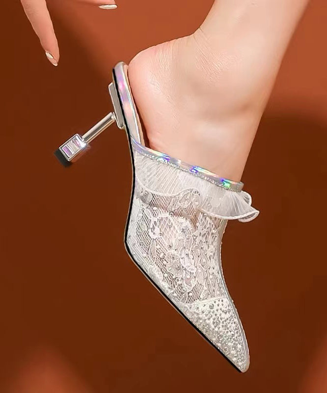 Fashionable New Mesh Rhinestone Splicing High Heel Slide Sandals CZ1031 Ada Fashion