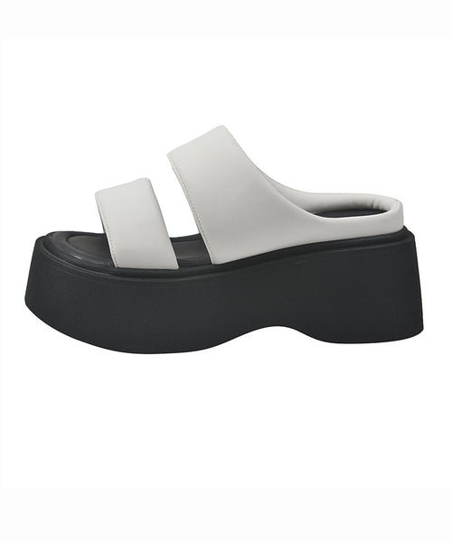 Faux Leather Splicing Silver Fashion Platform Slide Sandals Peep Toe AP1028 shoe-LT240905