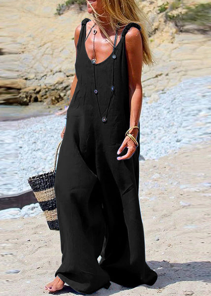 leg Side Jumpsuit Wide Button Navy Female Blue Sleeveless FashionChic