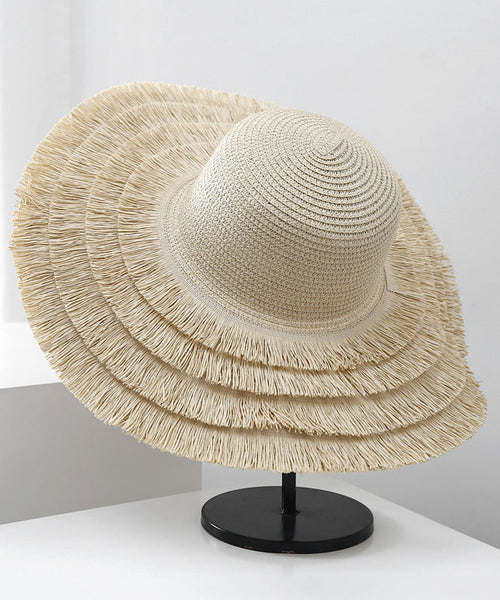 Beige Sunshade Hat Straw Edge Tassel Woven Big Summer Female FashionChic