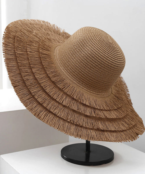 Beige Sunshade Hat Straw Edge Tassel Woven Big Summer Female FashionChic