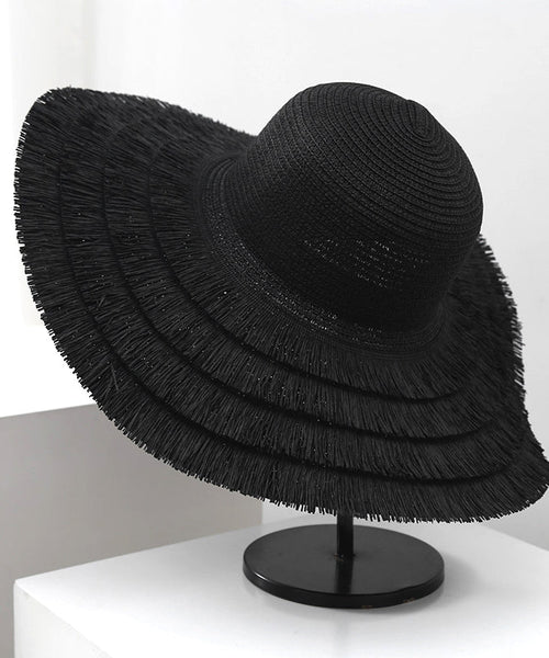 Beige Sunshade Hat Straw Edge Tassel Woven Big Summer Female FashionChic