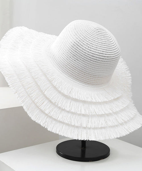 Beige Sunshade Hat Straw Edge Tassel Woven Big Summer Female FashionChic