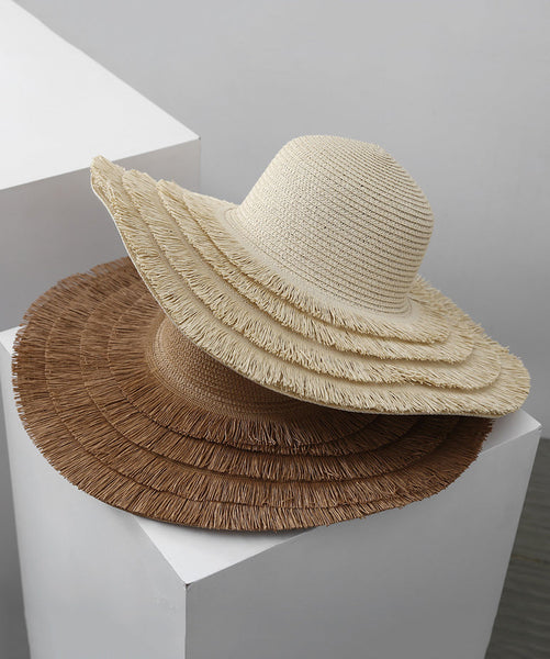 Beige Sunshade Hat Straw Edge Tassel Woven Big Summer Female FashionChic