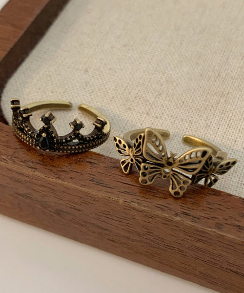 Out Ancient Rings Butterfly Hollow Gold Two Crown Metal Fine FashionChic