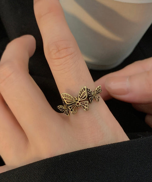 Out Ancient Rings Butterfly Hollow Gold Two Crown Metal Fine FashionChic