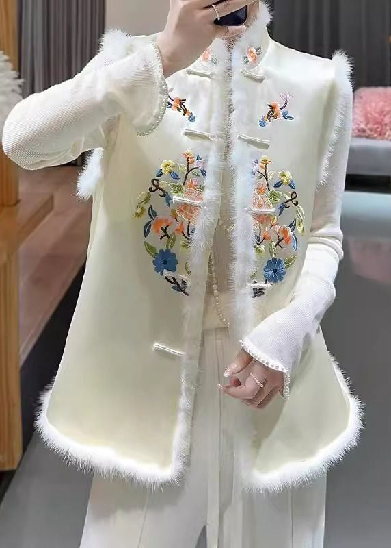 Fine Apricot Embroidered Button Patchwork Cotton Filled Waistcoat Sleeveless RZ030 ABC