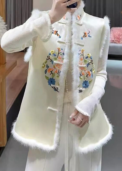 Fine Apricot Embroidered Button Patchwork Cotton Filled Waistcoat Sleeveless RZ030 ABC