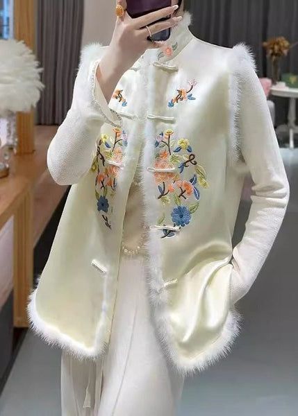 Fine Apricot Embroidered Button Patchwork Cotton Filled Waistcoat Sleeveless RZ030 ABC