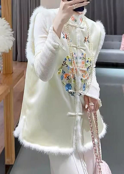 Fine Apricot Embroidered Button Patchwork Cotton Filled Waistcoat Sleeveless RZ030 ABC