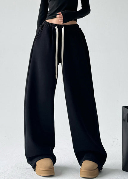 Fine Apricot Pockets Drawstring Thick Wide Leg Pants Spring TA048