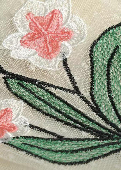 Fine Apricot Square Collar Embroidered Patchwork Tulle Dress Long Sleeve XX074 SH-LF-FDL240611