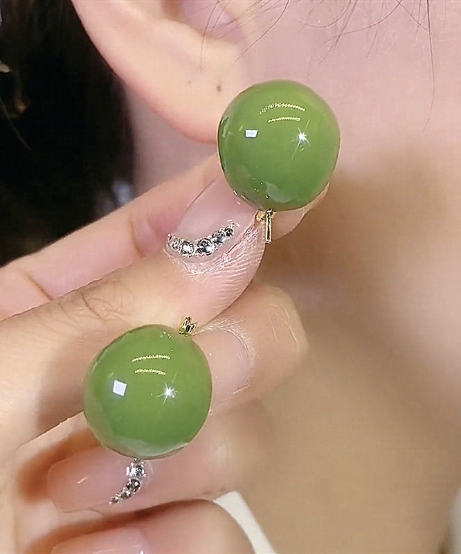 Fine Avocado Green Alloy Gem Stone Round Stud Earrings WF024 JEW-EAR241111