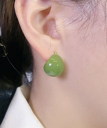 Fine Avocado Green Alloy Gem Stone Round Stud Earrings WF024 JEW-EAR241111