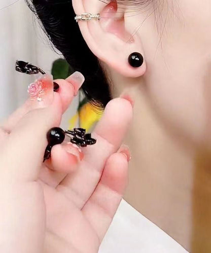 Fine Black Alloy Inlaid Gem Stone Floral Stud Earrings GH1086 Ada Fashion