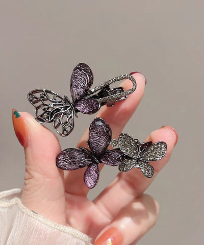 Alloy Black Out Zircon Two-Piece Hairpin Hollow Butterfly Fine FashionChic