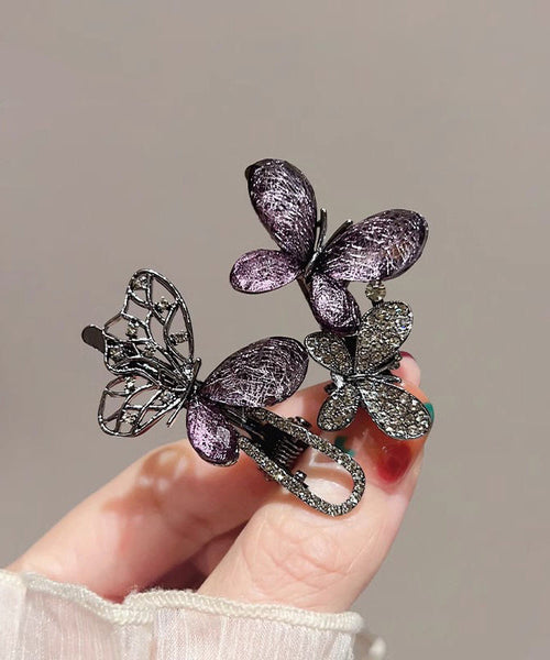 Alloy Black Out Zircon Two-Piece Hairpin Hollow Butterfly Fine FashionChic
