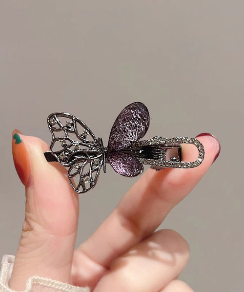 Alloy Black Out Zircon Two-Piece Hairpin Hollow Butterfly Fine FashionChic
