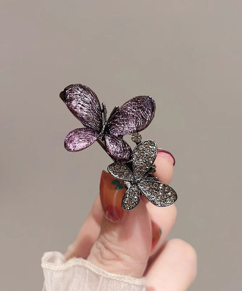 Alloy Black Out Zircon Two-Piece Hairpin Hollow Butterfly Fine FashionChic